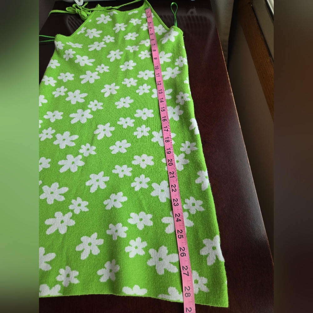 L.A. Hearts PacSun Lime Green Floral Knit Dress Halter Neck Small - Picture 5 of 6